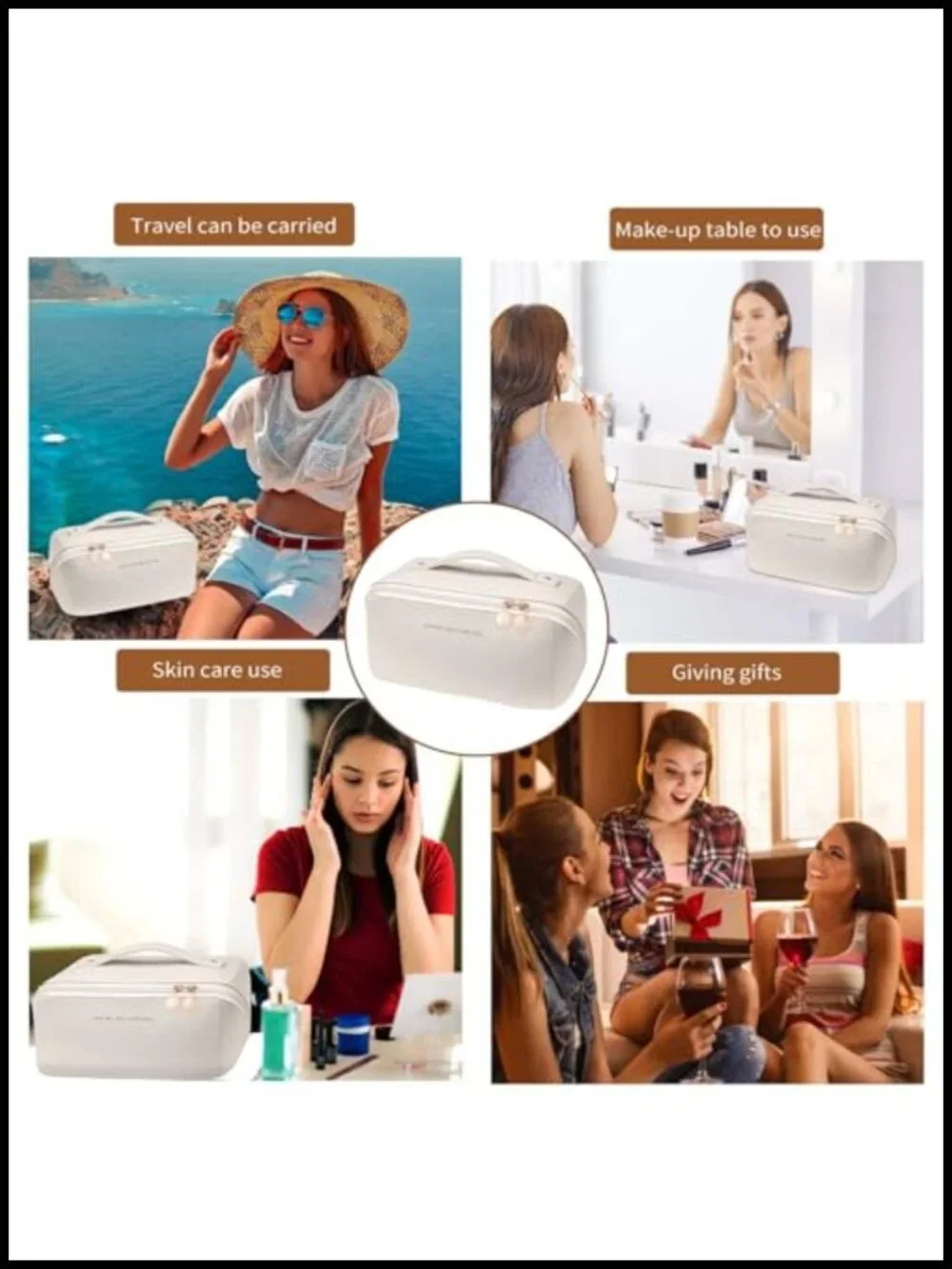 Large Capacity Travel Makeup Bag Waterproof PU Leather Toiletry Case with